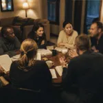 A small group studying the Bible together